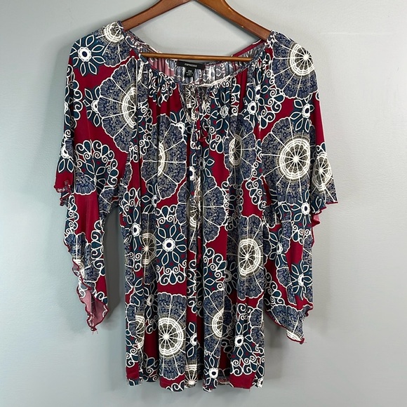 Espresso Asymmetrical Blue and Red Blouse 3/4 Sleeve - Picture 11 of 11